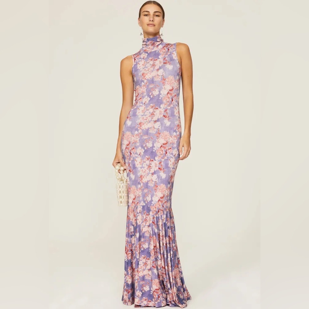 Caroline Constas Lilac Floral Maxi Dress